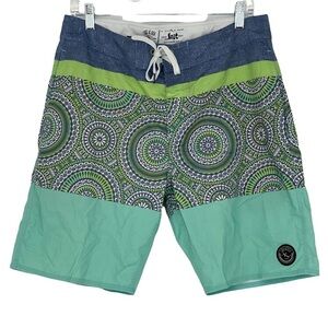 Lost at Sea turquoise mandala print board shorts, 32